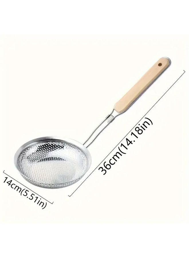 Stainless Steel Skimmer Spoon With Wooden Handle For Noodle Basket Grease Strainer - Image 3